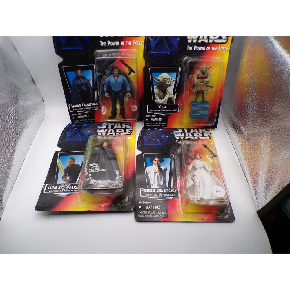 Vintage Star Wars Power of the Force Action Figures - Lando, Yoda, Luke, Leia